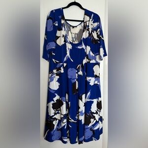 Lane Bryant Plus Size 24W Blue Abstract Floral Midi Dress